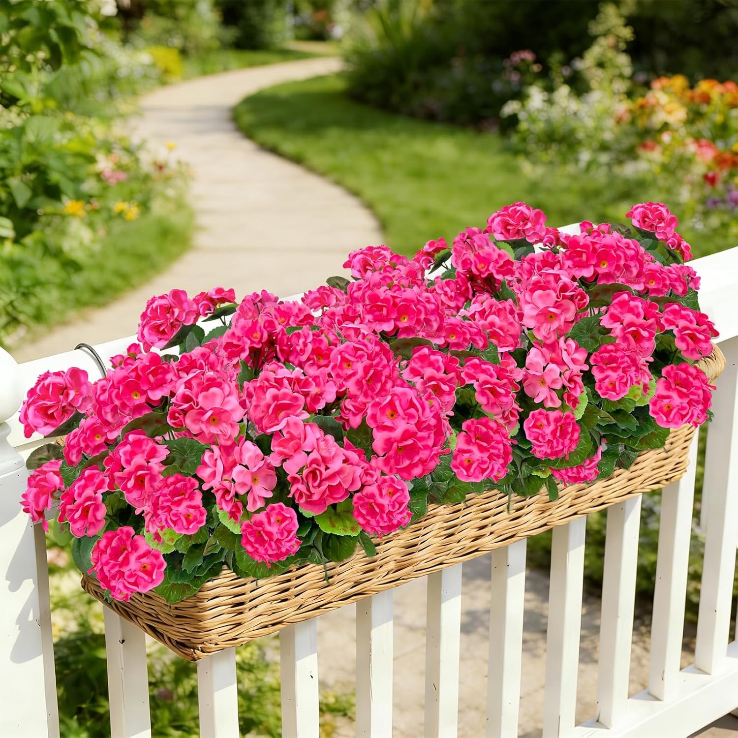 Artificial Geranium Flowers for Outdoors UV  Resistant Garden Plants Faux Flowers for Home Kitchen Table Centerpieces Decor