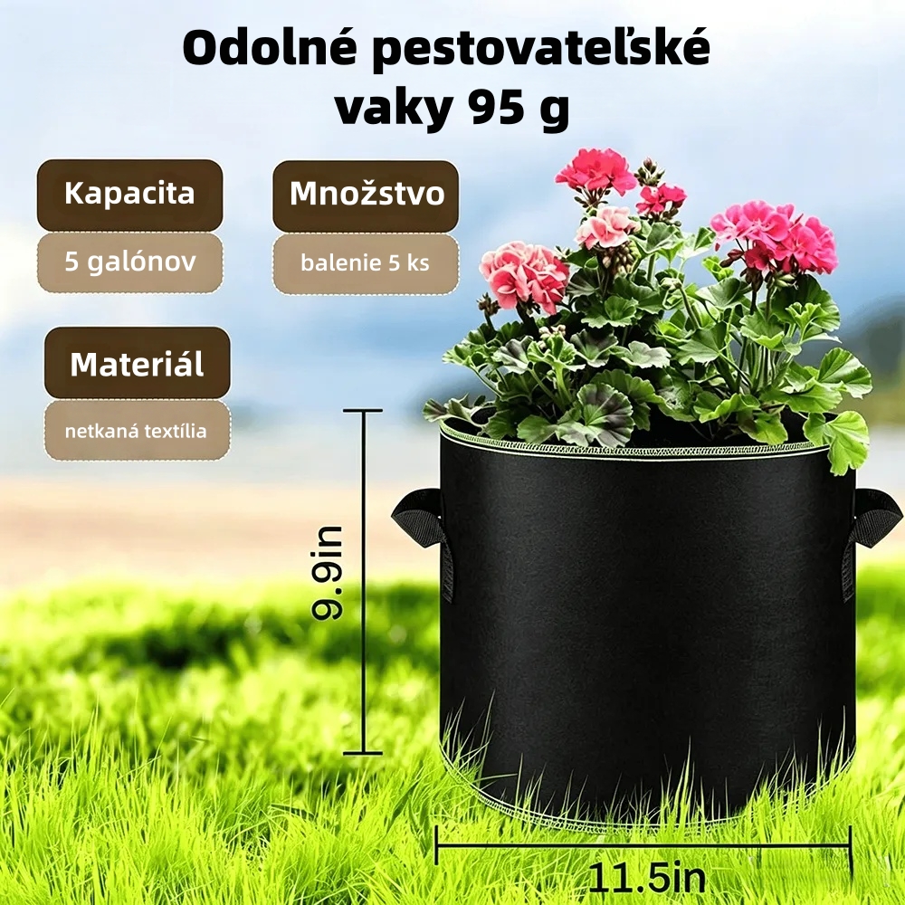 🌱 5-balenie pestovateľských vriec s objemom 5 galónov – odolné textilné kvetináče s prevzdušňovaním a rukoväťami na pestovanie zeleniny, kvetov a ovocia 🪴