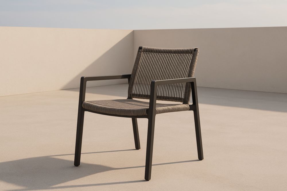 Sedia da Esterno in Alluminio e Corda Marrone con Braccioli 60x60x80 cm