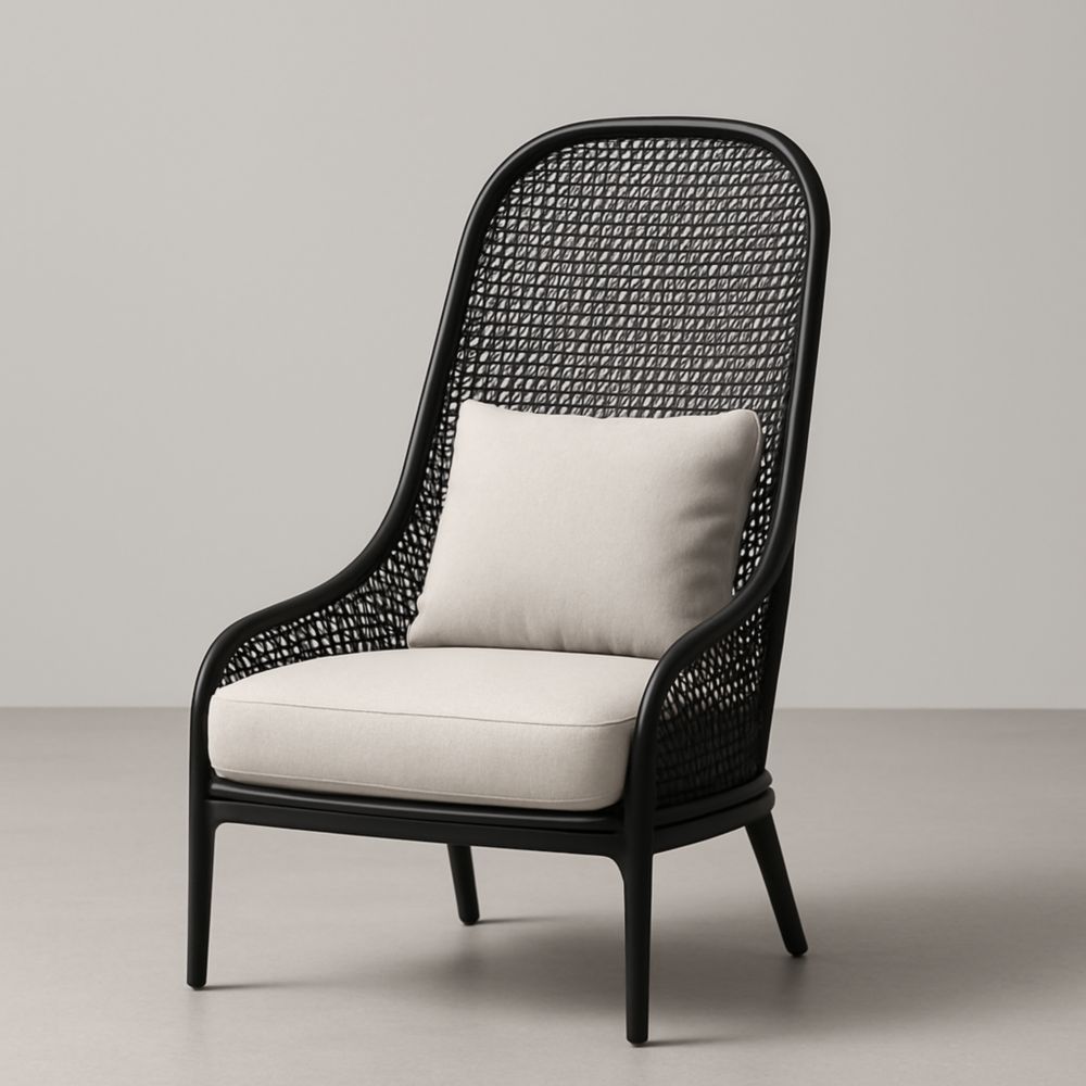 Poltrona in Alluminio e Rattan Sintetico con Cuscini in Poliestere