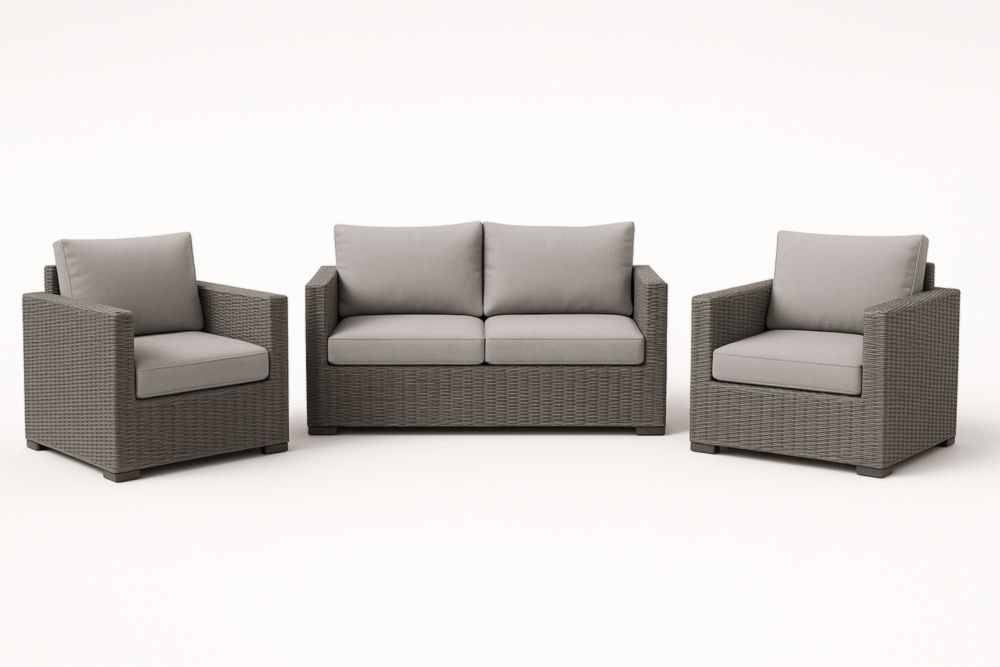 Set Divano da Giardino in Rattan con Cuscini Grigi