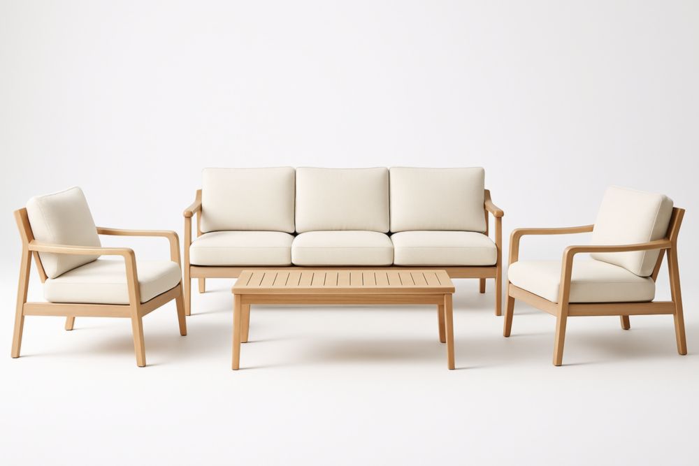 Set di Mobili da Esterno in Legno con Cuscini Crema