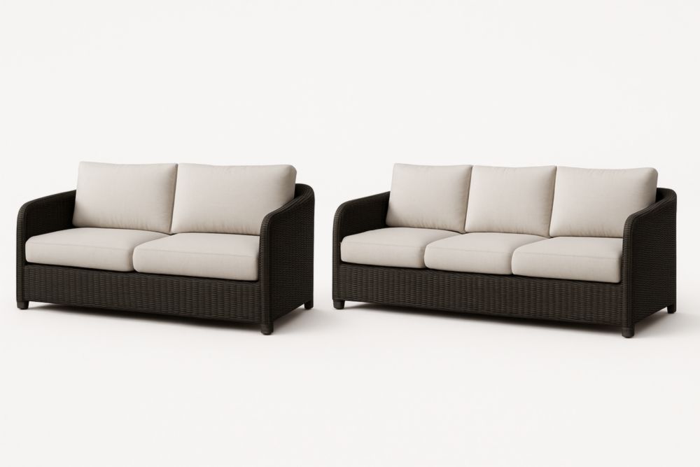 Divano Esterno in Rattan Sintetico con Cuscini in Poliestere Crema 2+3 Posti