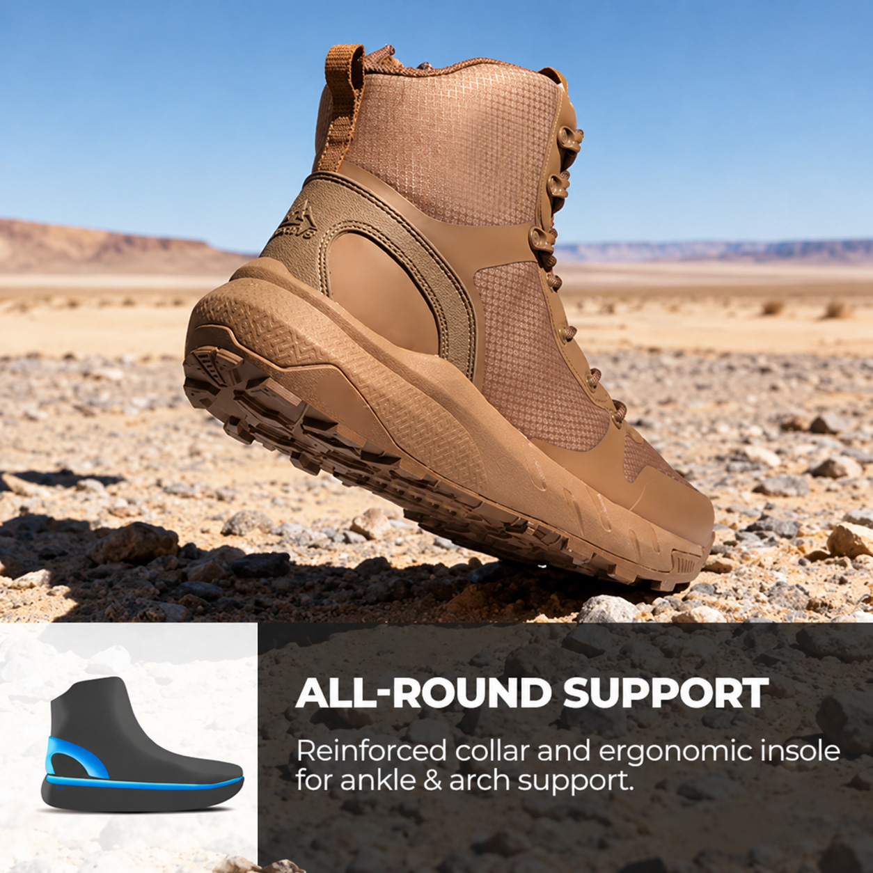 Men's 8-in Closed Design Tactical Walking Shoes | Lightweight, Shock-Absorbing, Side Zipper Mesh Work & Hiking Safety Footwear