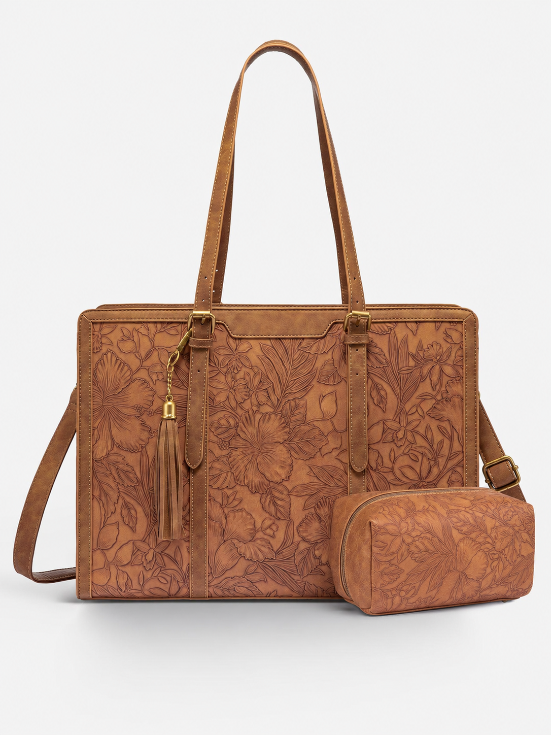 💼Vintage Embossed Leather Laptop Tote, 15.6" 17.3"Laptops🔥（Handcrafted with care）As an added bonus, this messenger bag comes with a clutch bag.
