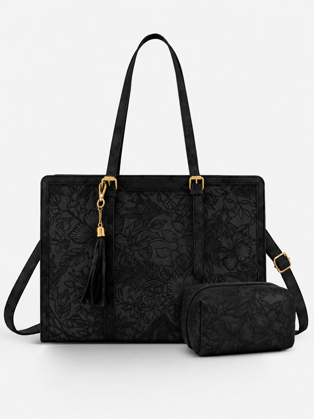 💼Vintage Embossed Leather Laptop Tote, 15.6" 17.3"Laptops🔥（Handcrafted with care）As an added bonus, this messenger bag comes with a clutch bag.