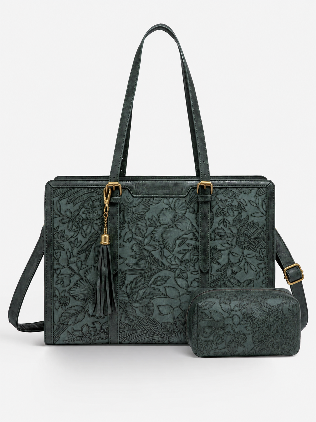 💼Vintage Embossed Leather Laptop Tote, 15.6" 17.3"Laptops🔥（Handcrafted with care）As an added bonus, this messenger bag comes with a clutch bag.