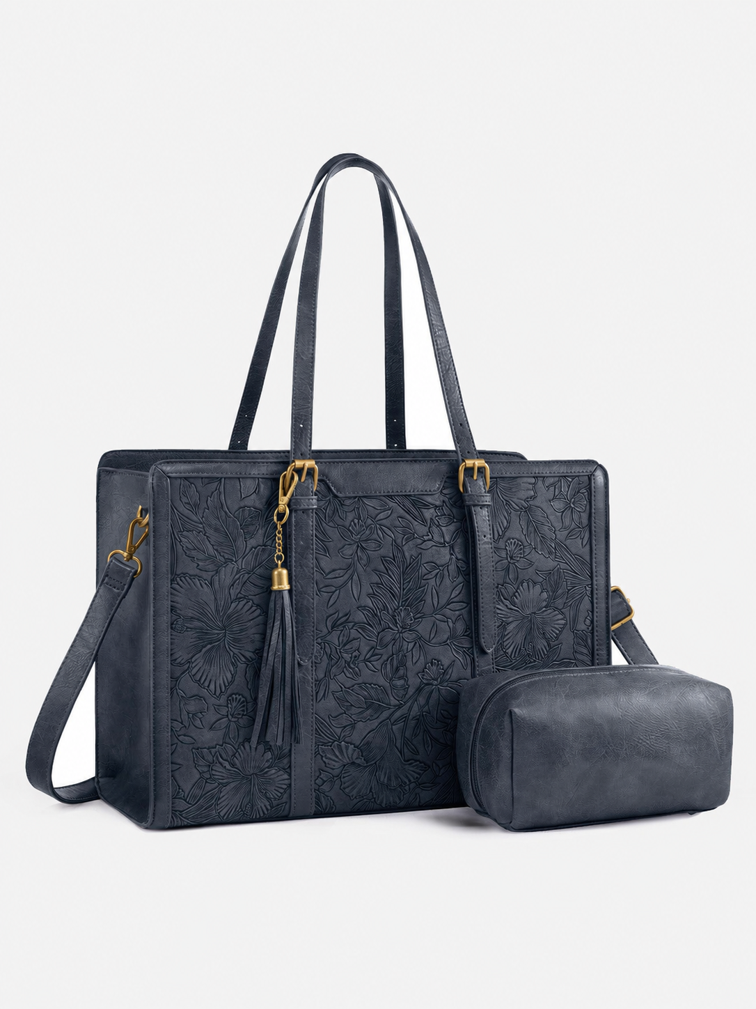 💼Vintage Embossed Leather Laptop Tote, 15.6" 17.3"Laptops🔥（Handcrafted with care）As an added bonus, this messenger bag comes with a clutch bag.