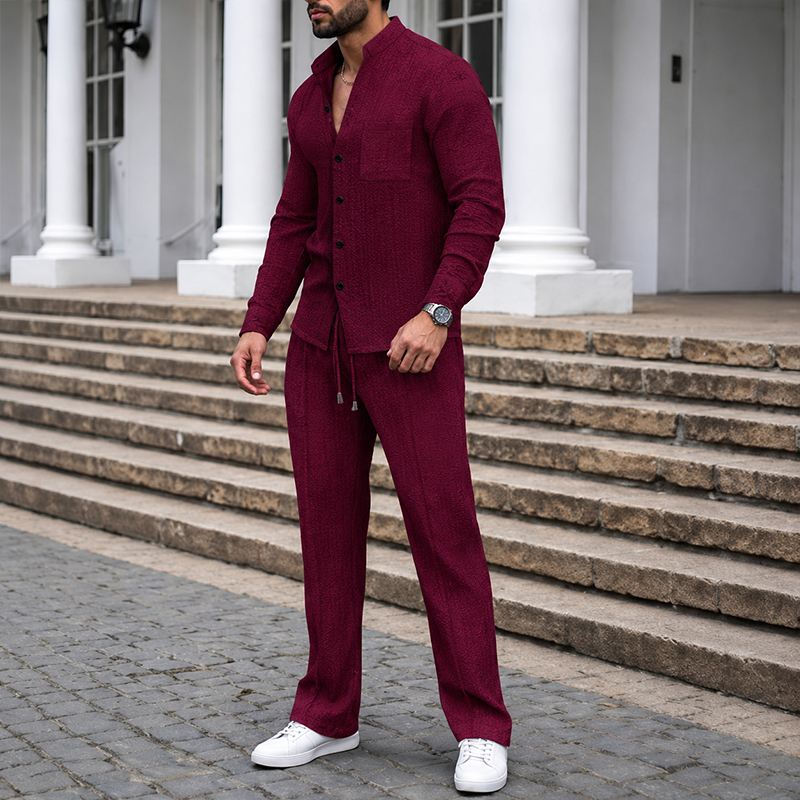 Cotton Waffle Knit Lounge Set – 2-Piece Stand Collar Top & Drawstring Pants | Breathable Loungewear for Home, Travel & Casual Days---Buy 2 Get Extra 10%Off& Free Shipping