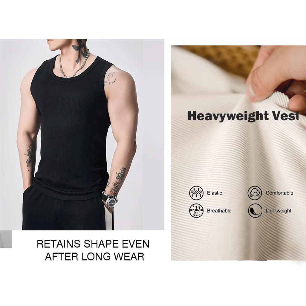🔥Men's  Wide Strap Ribbed Tank Top