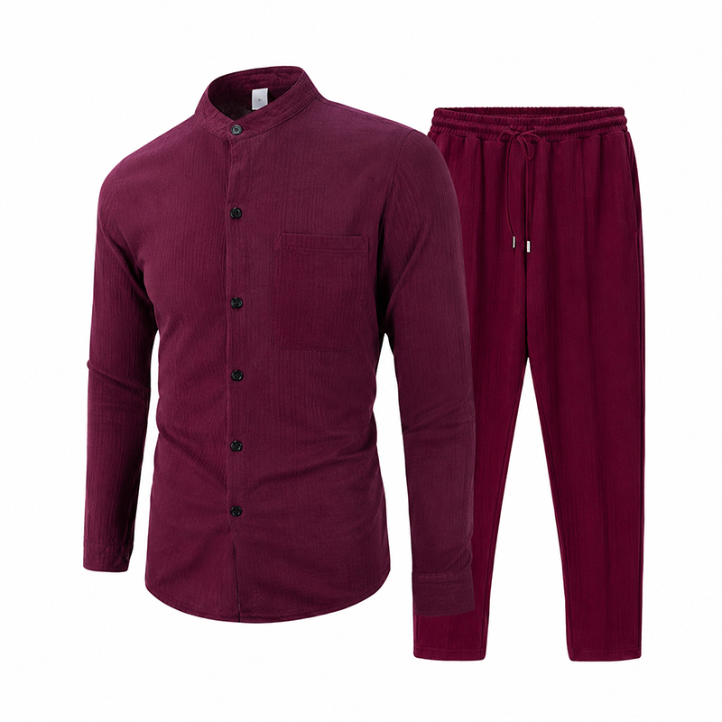 Cotton Waffle Knit Lounge Set – 2-Piece Stand Collar Top & Drawstring Pants | Breathable Loungewear for Home, Travel & Casual Days---Buy 2 Get Extra 10%Off& Free Shipping