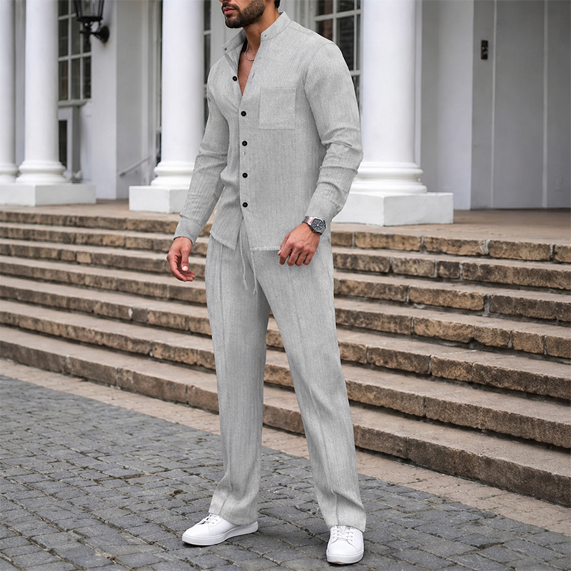 Cotton Waffle Knit Lounge Set – 2-Piece Stand Collar Top & Drawstring Pants | Breathable Loungewear for Home, Travel & Casual Days---Buy 2 Get Extra 10%Off& Free Shipping