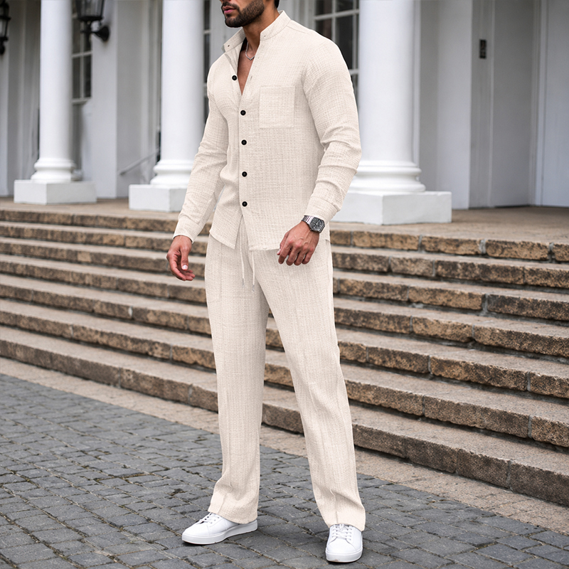 Cotton Waffle Knit Lounge Set – 2-Piece Stand Collar Top & Drawstring Pants | Breathable Loungewear for Home, Travel & Casual Days---Buy 2 Get Extra 10%Off& Free Shipping