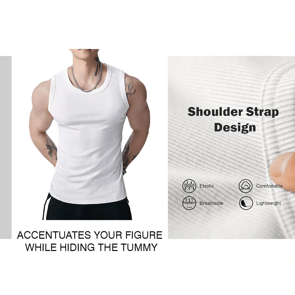 🔥Men's  Wide Strap Ribbed Tank Top