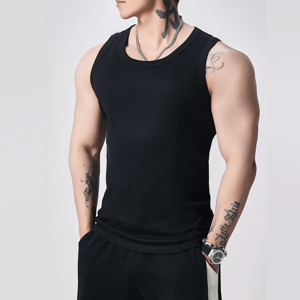 🔥Men's  Wide Strap Ribbed Tank Top