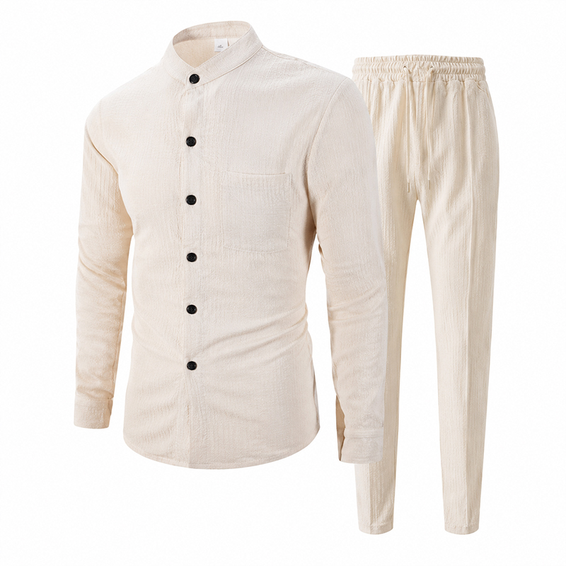 Cotton Waffle Knit Lounge Set – 2-Piece Stand Collar Top & Drawstring Pants | Breathable Loungewear for Home, Travel & Casual Days---Buy 2 Get Extra 10%Off& Free Shipping