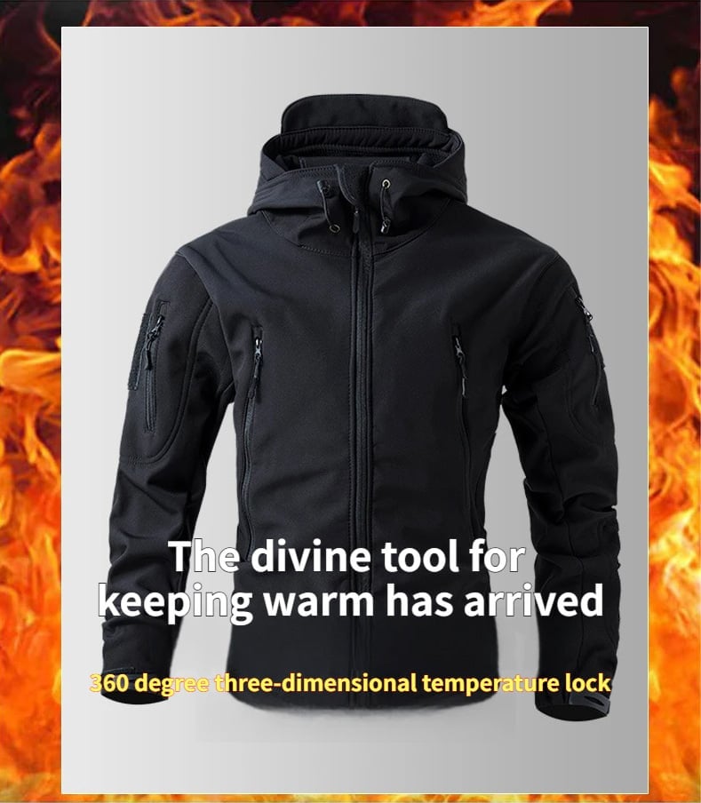 Men's Outdoor Fleece-Lined Softshell Jacket - Windproof, Waterproof & Breathable All-in-One Hiking Coat