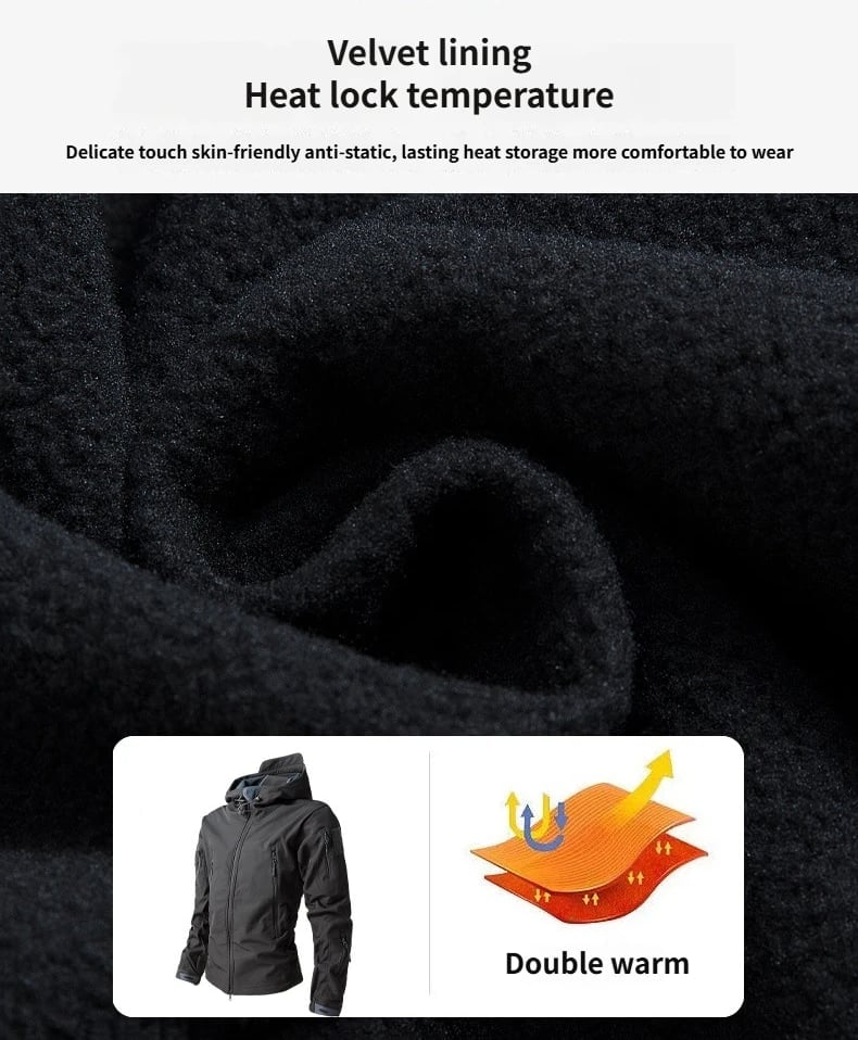 Men's Outdoor Fleece-Lined Softshell Jacket - Windproof, Waterproof & Breathable All-in-One Hiking Coat