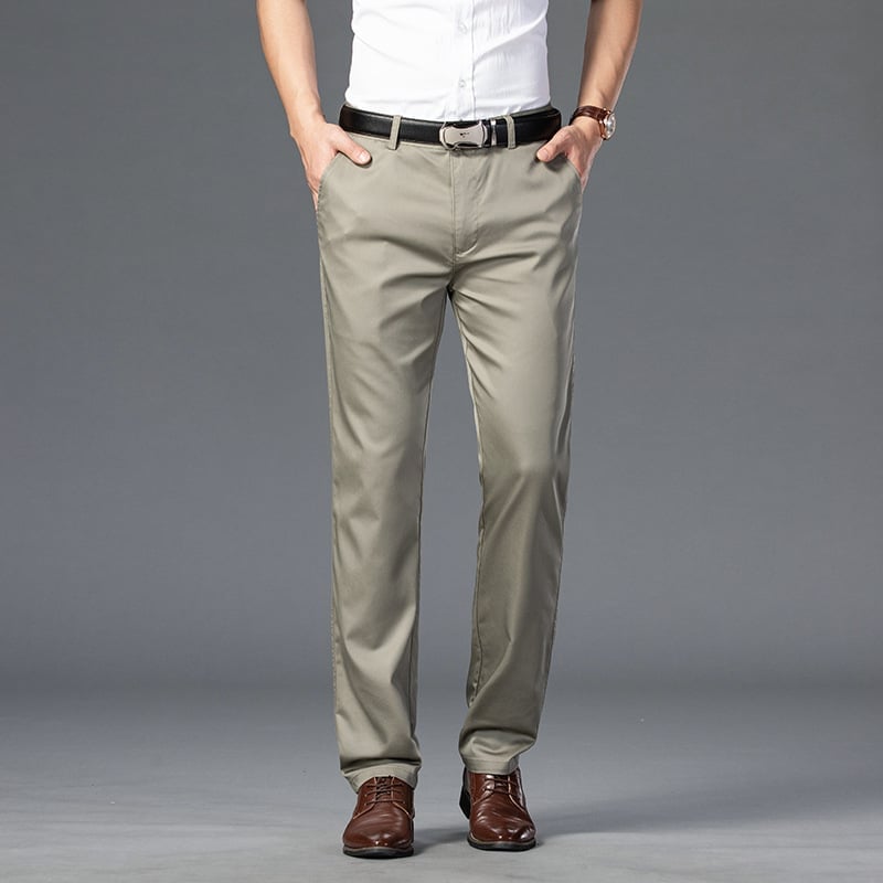 Men's Daily Straight-Fit Trousers: Soft Cotton-Blend Comfort Pants for Business & Leisure