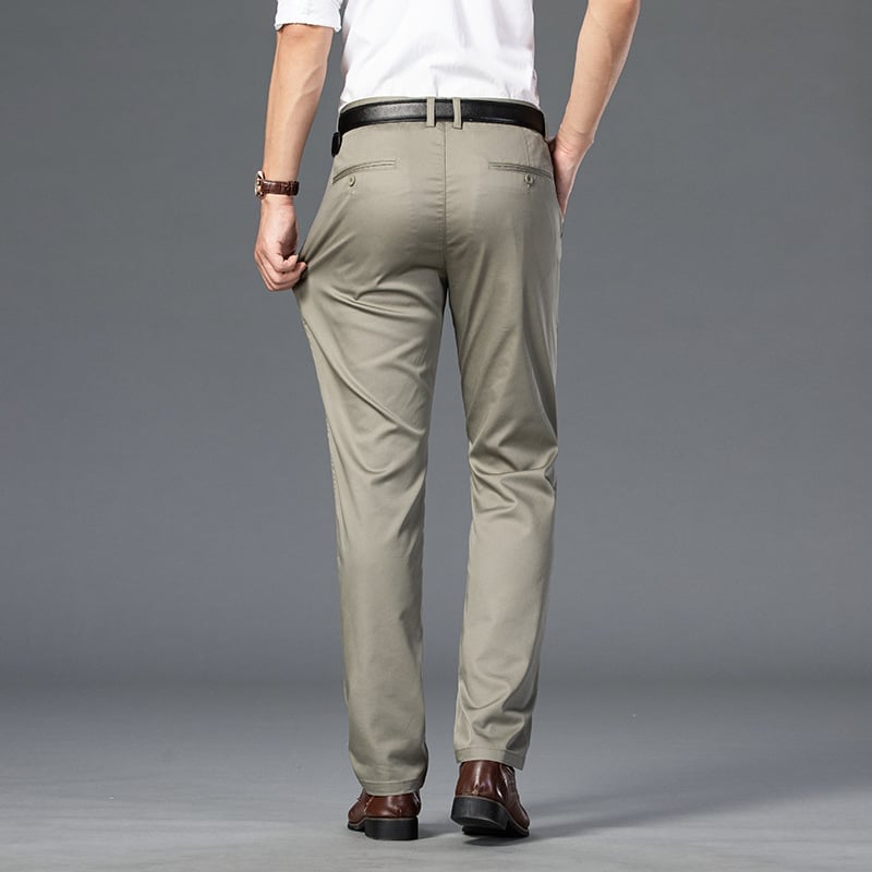 Men's Daily Straight-Fit Trousers: Soft Cotton-Blend Comfort Pants for Business & Leisure