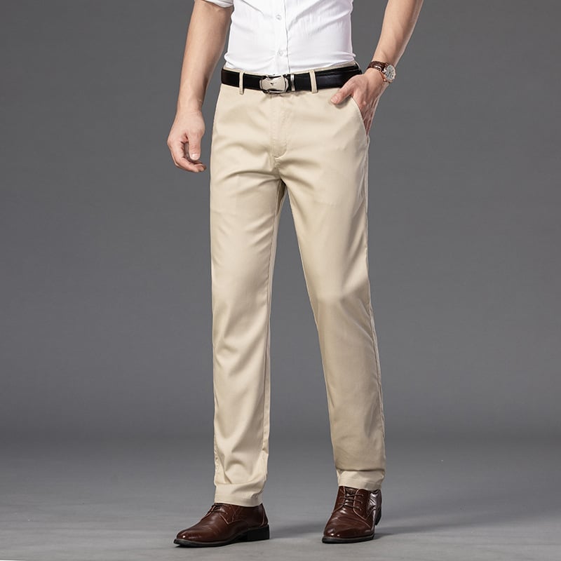 Men's Daily Straight-Fit Trousers: Soft Cotton-Blend Comfort Pants for Business & Leisure