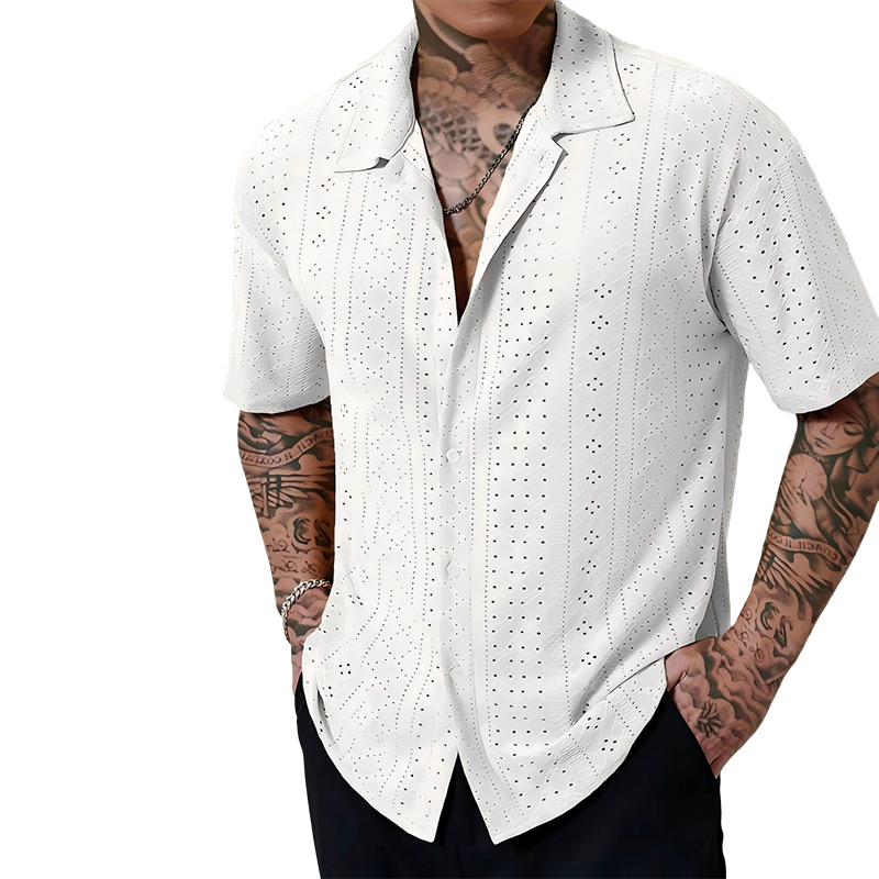 Men's Hollow-Out Short Sleeve Button Shirt---Buy 2 Get Extra 10% Off& Free Shipping