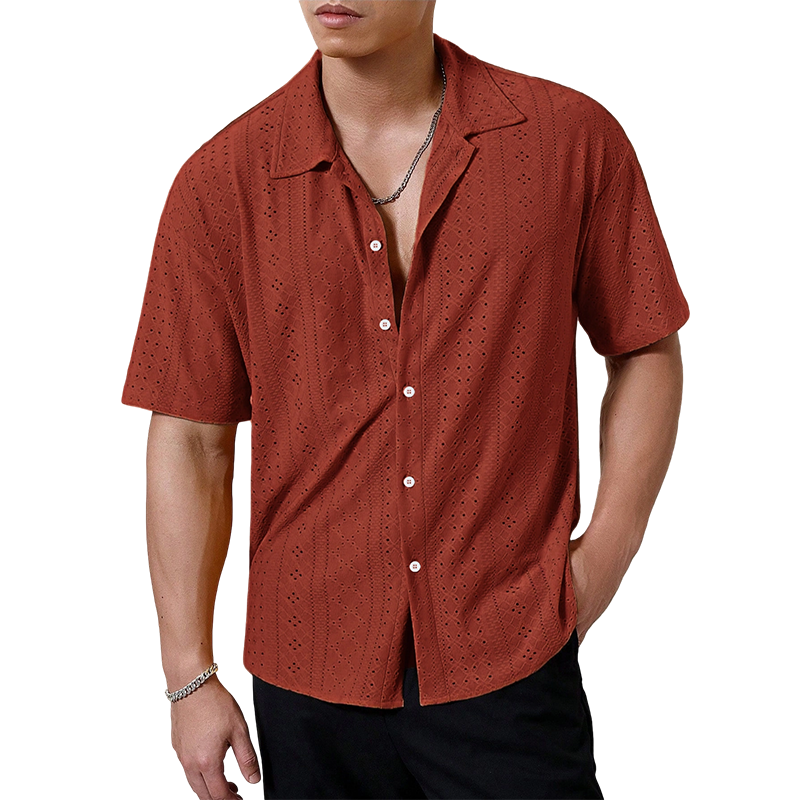Men's Hollow-Out Short Sleeve Button Shirt---Buy 2 Get Extra 10% Off& Free Shipping