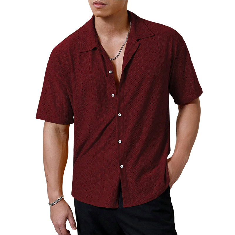 Men's Hollow-Out Short Sleeve Button Shirt---Buy 2 Get Extra 10% Off& Free Shipping