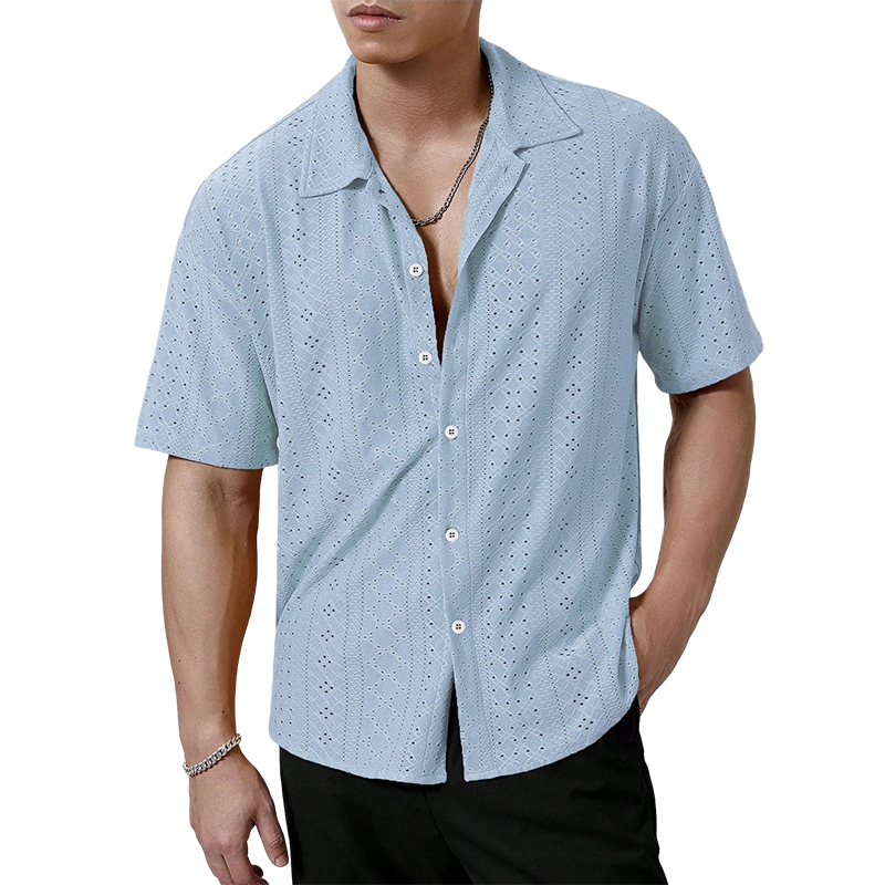 Men's Hollow-Out Short Sleeve Button Shirt---Buy 2 Get Extra 10% Off& Free Shipping