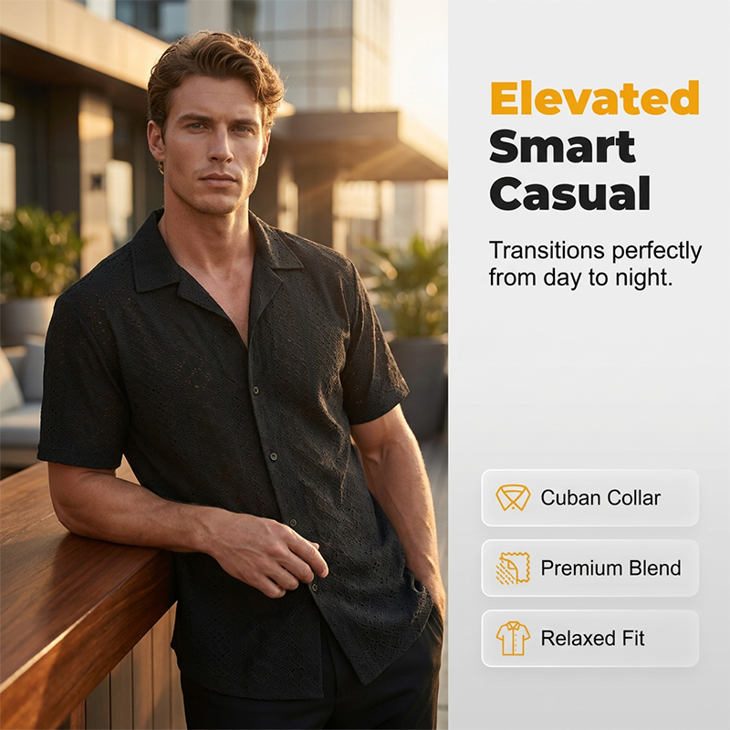 Men's Hollow-Out Short Sleeve Button Shirt---Buy 2 Get Extra 10% Off& Free Shipping