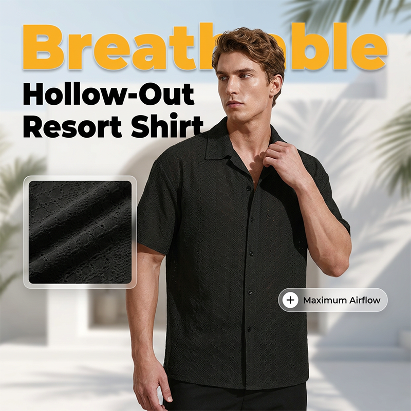 Men's Hollow-Out Short Sleeve Button Shirt---Buy 2 Get Extra 10% Off& Free Shipping