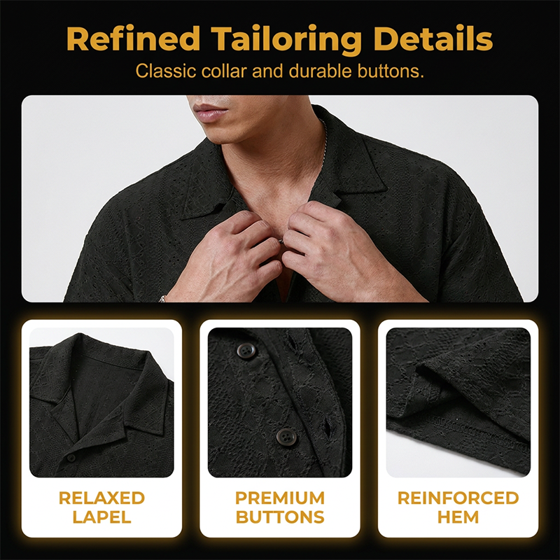 Men's Hollow-Out Short Sleeve Button Shirt---Buy 2 Get Extra 10% Off& Free Shipping