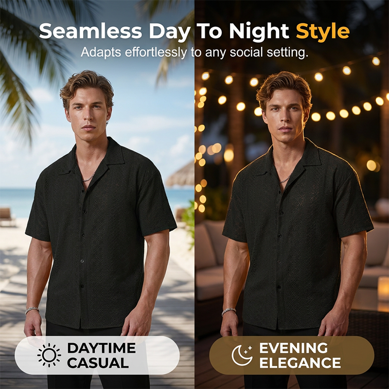 Men's Hollow-Out Short Sleeve Button Shirt---Buy 2 Get Extra 10% Off& Free Shipping