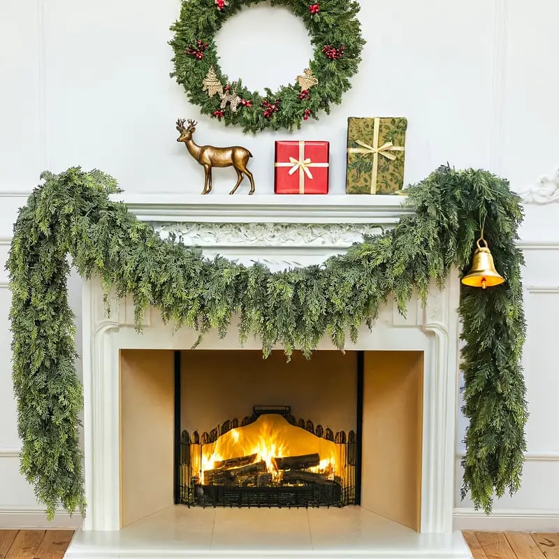 🎄 2-Pack 6ft Real Touch Artificial Cedar Garland | Lifelike Winter Pine Greenery for Christmas Mantle, Table & Wall Decor