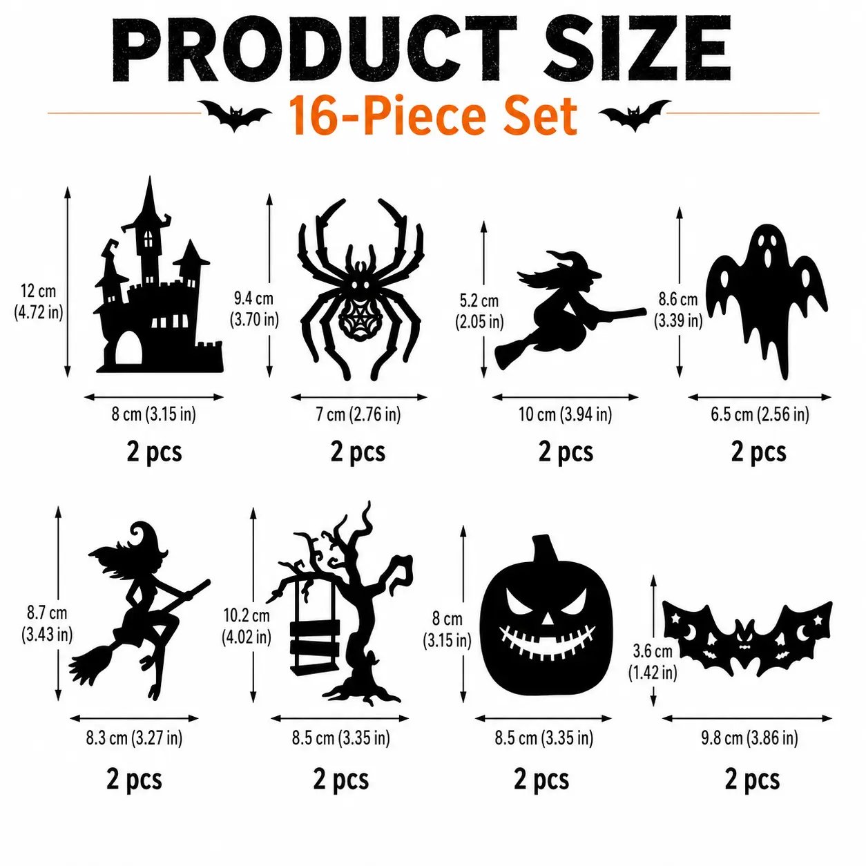 🎃 Halloween LED Wall Light Stickers — Peel, Stick, Glow! | 8-Piece Spooky Silhouette Set: Ghost, Pumpkin, Witch, Bat, Castle & More | No Drill, No Wiring, Battery Powered