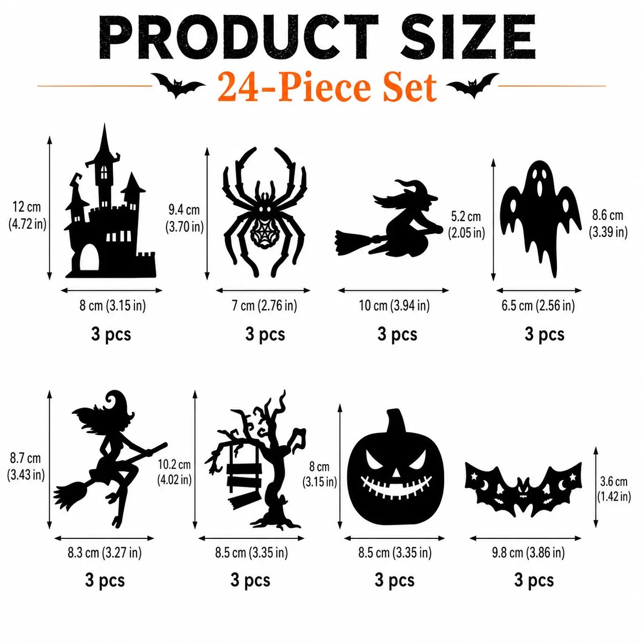 🎃 Halloween LED Wall Light Stickers — Peel, Stick, Glow! | 8-Piece Spooky Silhouette Set: Ghost, Pumpkin, Witch, Bat, Castle & More | No Drill, No Wiring, Battery Powered