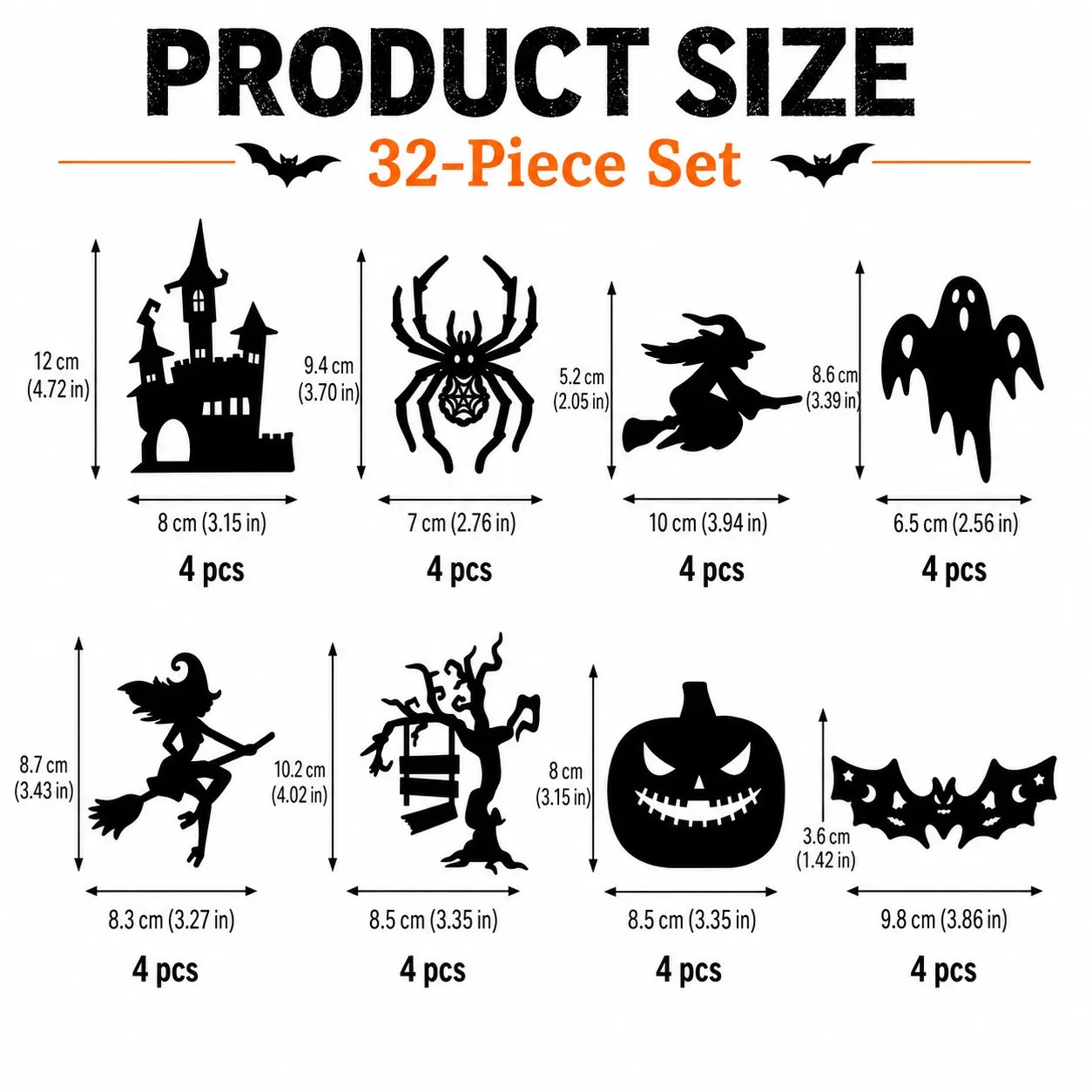 🎃 Halloween LED Wall Light Stickers — Peel, Stick, Glow! | 8-Piece Spooky Silhouette Set: Ghost, Pumpkin, Witch, Bat, Castle & More | No Drill, No Wiring, Battery Powered