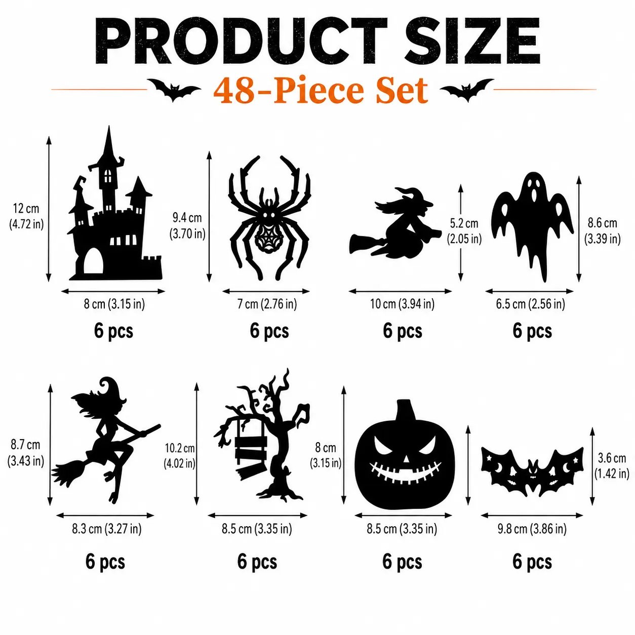 🎃 Halloween LED Wall Light Stickers — Peel, Stick, Glow! | 8-Piece Spooky Silhouette Set: Ghost, Pumpkin, Witch, Bat, Castle & More | No Drill, No Wiring, Battery Powered