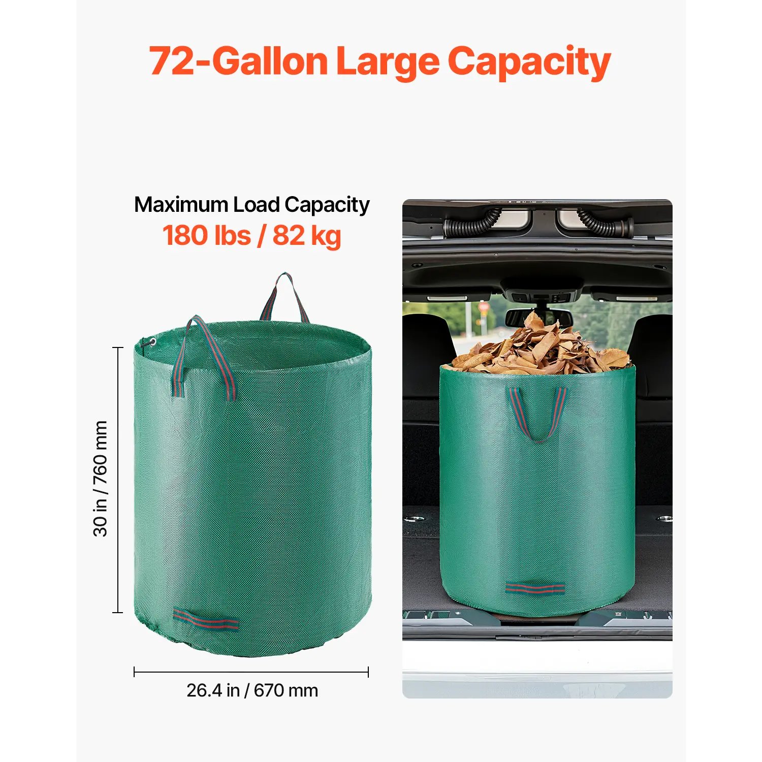 🍂 72 Gallon Reusable Yard Waste Bag | Heavy Duty Stand-Up Leaf Bag with Reinforcement Ring | Won't Rip on Sharp Twigs — Hands-Free Loading for Fall Cleanup & Garden Debris