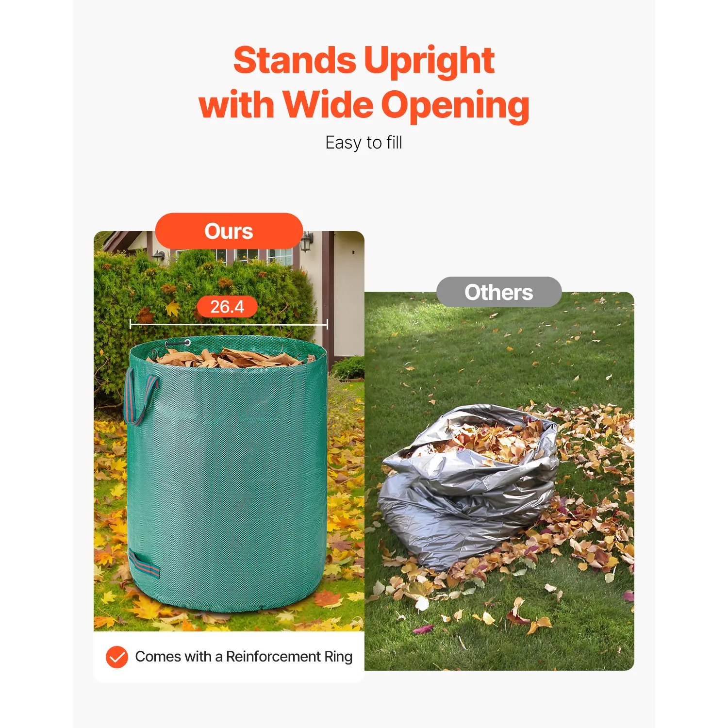 🍂 72 Gallon Reusable Yard Waste Bag | Heavy Duty Stand-Up Leaf Bag with Reinforcement Ring | Won't Rip on Sharp Twigs — Hands-Free Loading for Fall Cleanup & Garden Debris