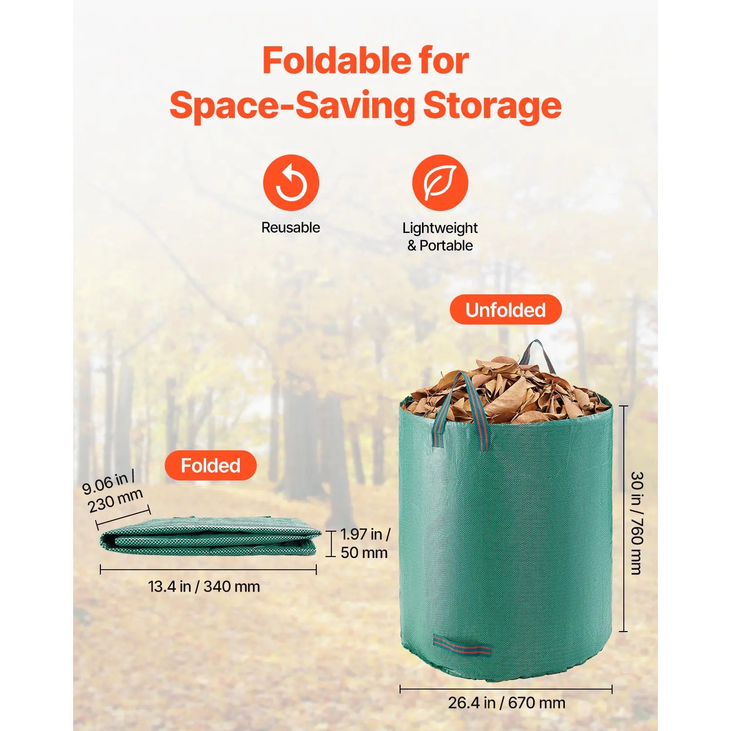 🍂 72 Gallon Reusable Yard Waste Bag | Heavy Duty Stand-Up Leaf Bag with Reinforcement Ring | Won't Rip on Sharp Twigs — Hands-Free Loading for Fall Cleanup & Garden Debris