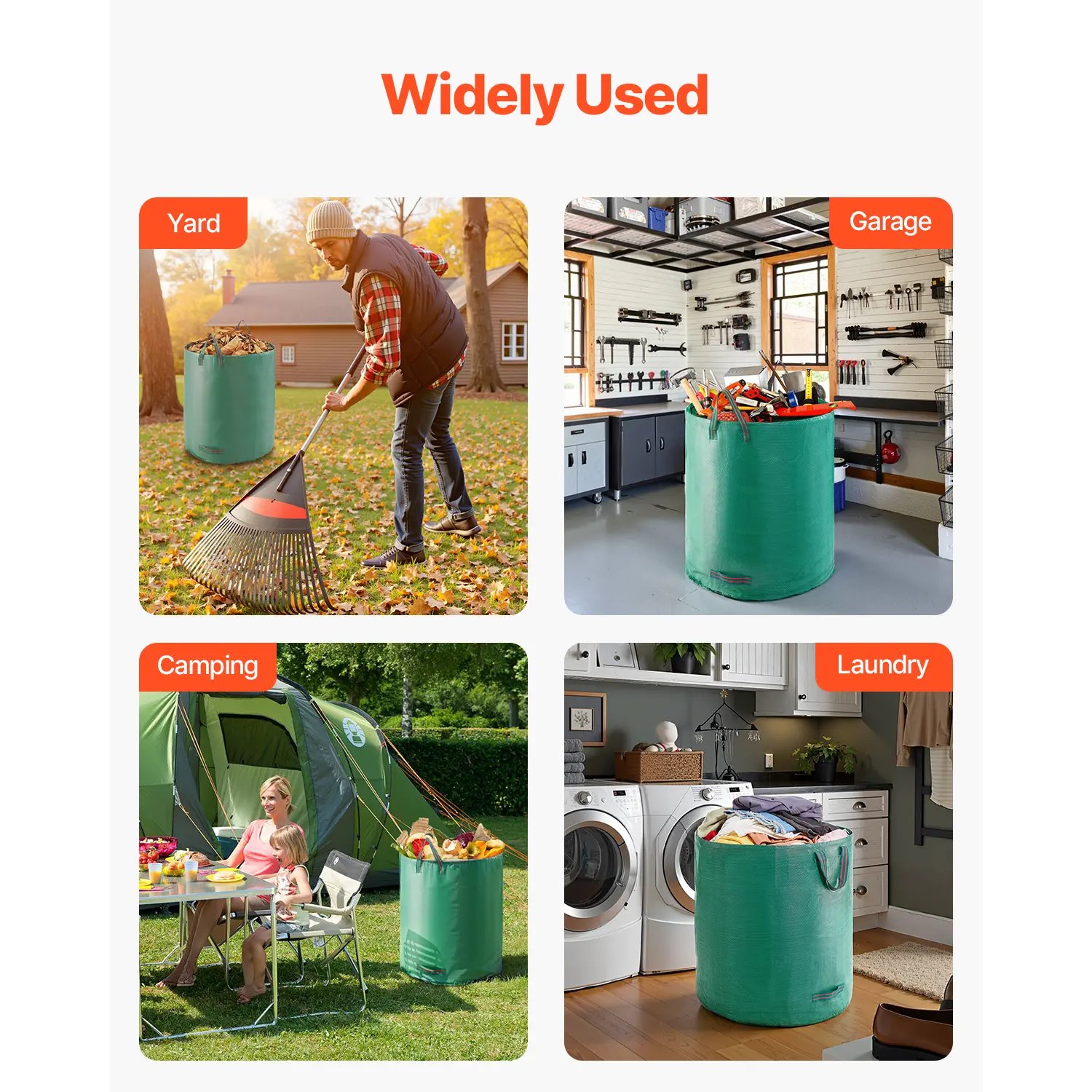 🍂 72 Gallon Reusable Yard Waste Bag | Heavy Duty Stand-Up Leaf Bag with Reinforcement Ring | Won't Rip on Sharp Twigs — Hands-Free Loading for Fall Cleanup & Garden Debris