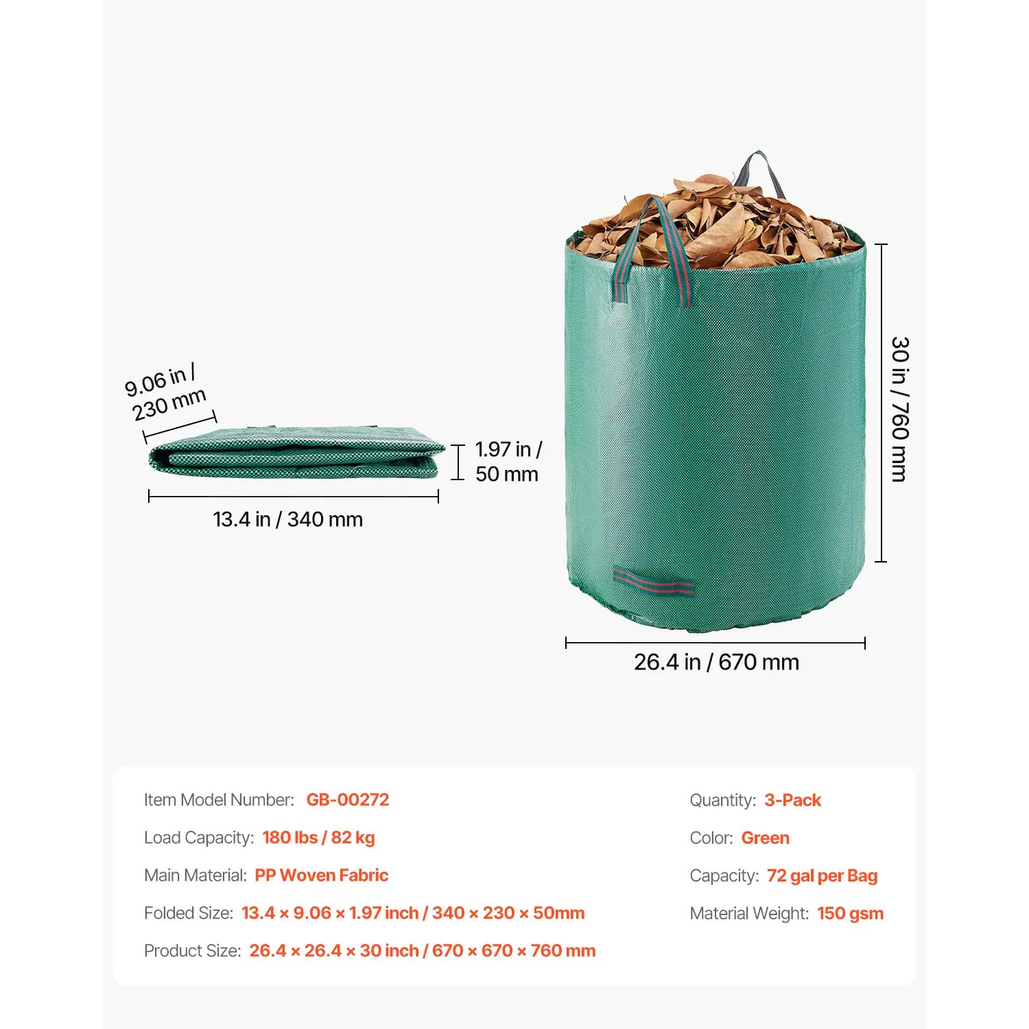 🍂 72 Gallon Reusable Yard Waste Bag | Heavy Duty Stand-Up Leaf Bag with Reinforcement Ring | Won't Rip on Sharp Twigs — Hands-Free Loading for Fall Cleanup & Garden Debris