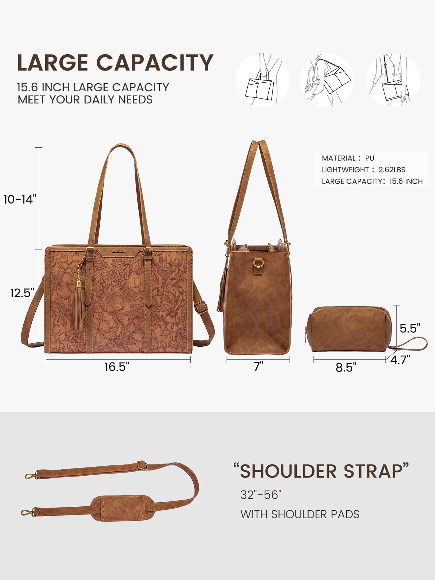 💼Vintage Embossed Leather Laptop Tote, 15.6" 17.3"Laptops🔥（Handcrafted with care）As an added bonus, this messenger bag comes with a clutch bag.