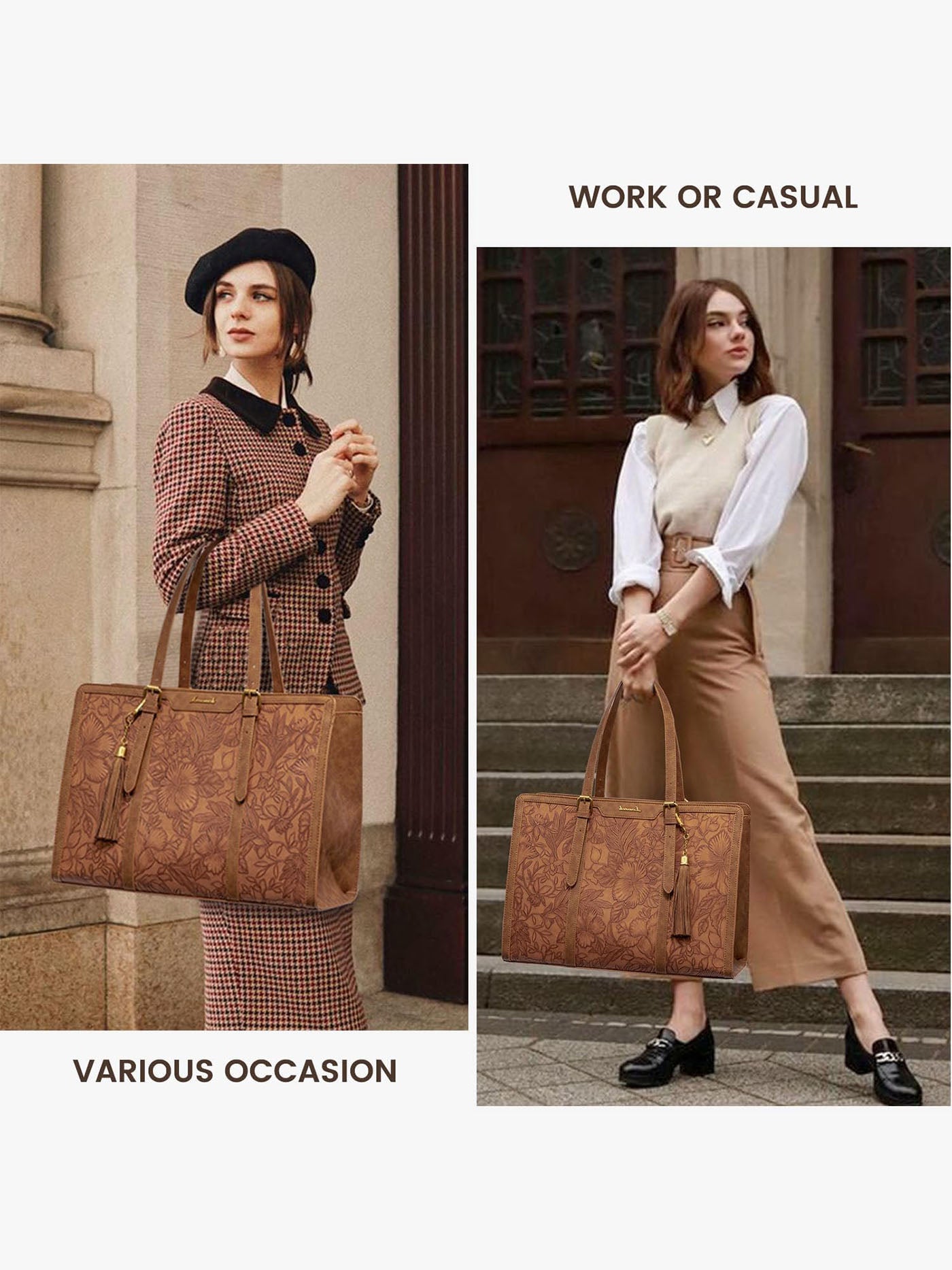 💼Vintage Embossed Leather Laptop Tote, 15.6" 17.3"Laptops🔥（Handcrafted with care）As an added bonus, this messenger bag comes with a clutch bag.
