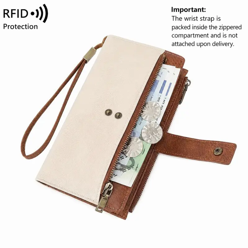 👛RFID Blocking Leather Wallet | Large Capacity Tri-Fold Clutch with Wristlet, 23 Card Slots & Zipper Pocket – RFID Security for Everyday Carry