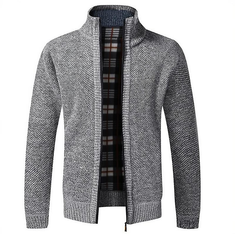 Men’s Lightweight Knit Cardigan | High Collar, Smooth Zip, Warm Lined Interior – Perfect Layer for Outdoor Walks & Indoor Comfort