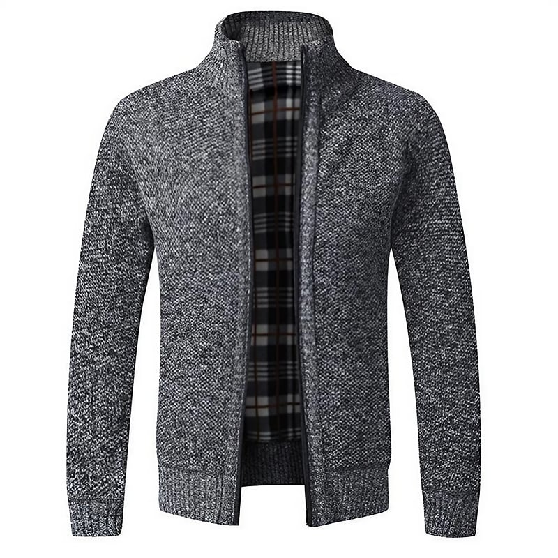 Men’s Lightweight Knit Cardigan | High Collar, Smooth Zip, Warm Lined Interior – Perfect Layer for Outdoor Walks & Indoor Comfort