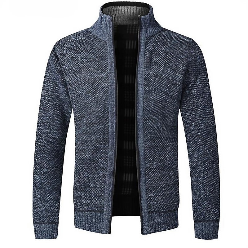 Men’s Lightweight Knit Cardigan | High Collar, Smooth Zip, Warm Lined Interior – Perfect Layer for Outdoor Walks & Indoor Comfort