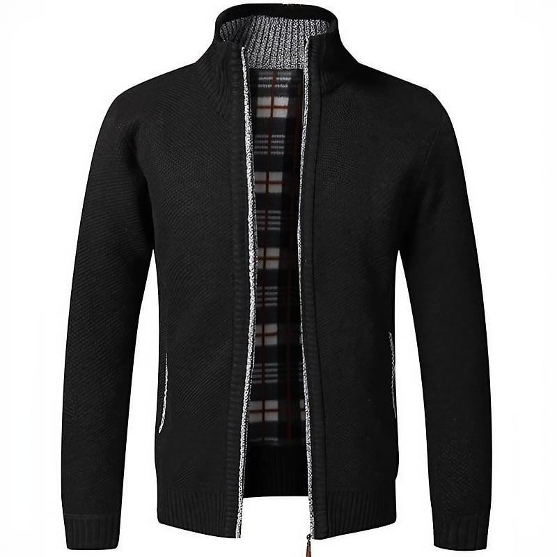 Men’s Lightweight Knit Cardigan | High Collar, Smooth Zip, Warm Lined Interior – Perfect Layer for Outdoor Walks & Indoor Comfort